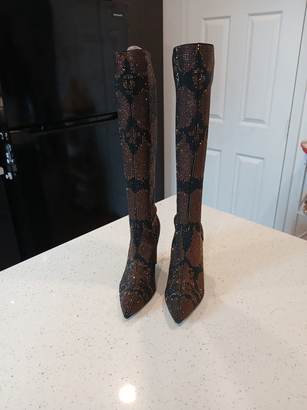 Aldo Black and Brown Studded Over-the-Knee Pointed Boots Sz 9